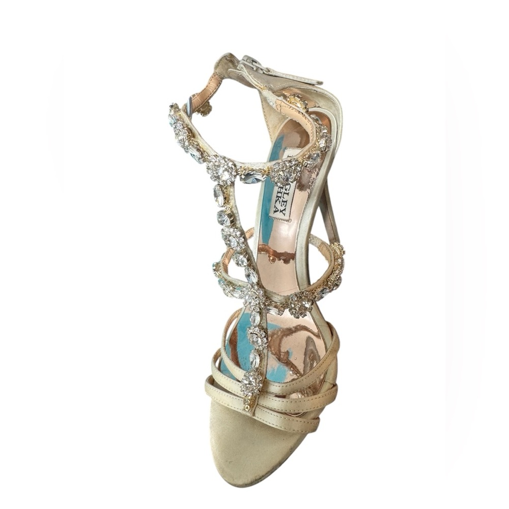 Badgley Mischka Thelma Ankle Strap Heels with Crystal Flower Detailing - Picture 4 of 9